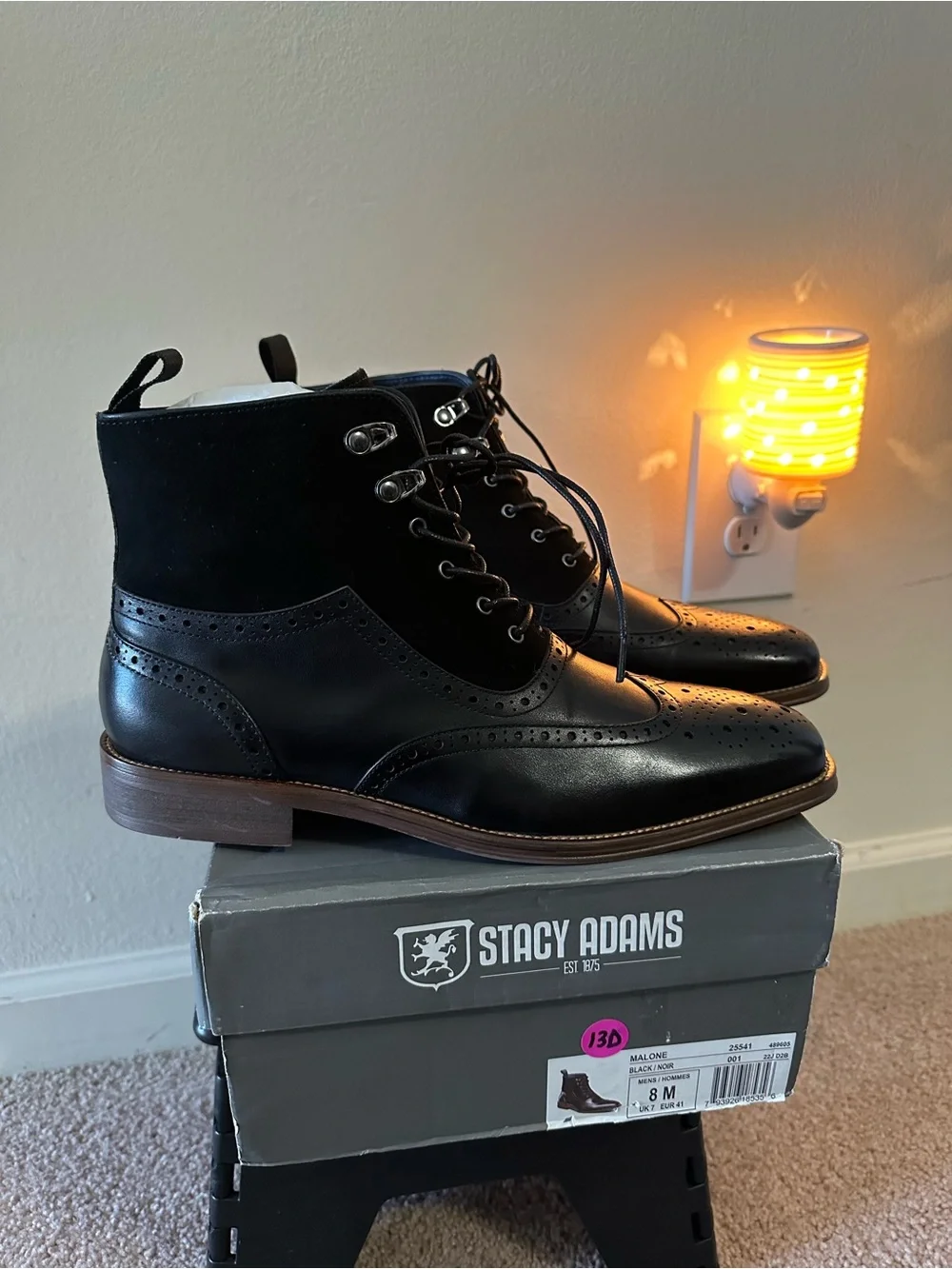 Stacy Adams Black Leather & Suede Chukka Wingtip Boots
